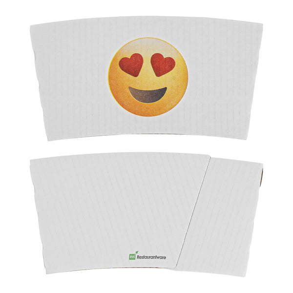 Restaurantware Restpresso White Paper Heart Eyes Emoji Coffee Cup Sleeve - Fits 12 / 16 / 20 Oz Cups - 1000 Count Box