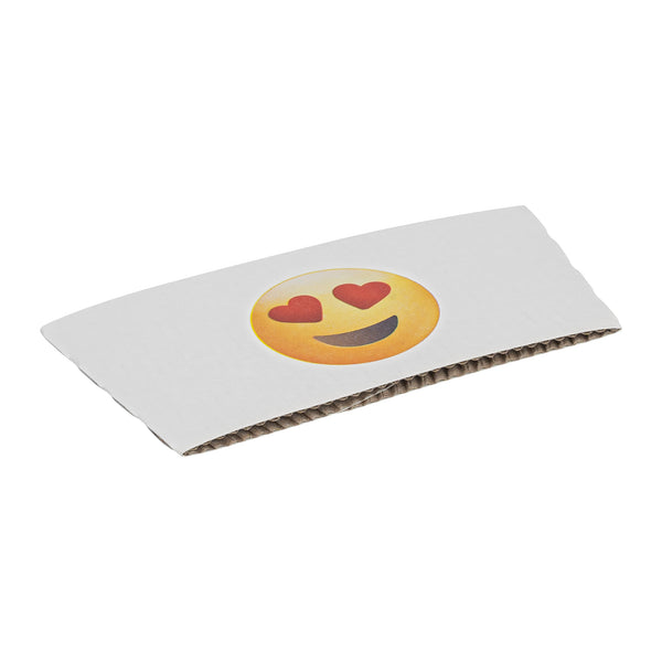 Restaurantware Restpresso White Paper Heart Eyes Emoji Coffee Cup Sleeve - Fits 12 / 16 / 20 Oz Cups - 1000 Count Box
