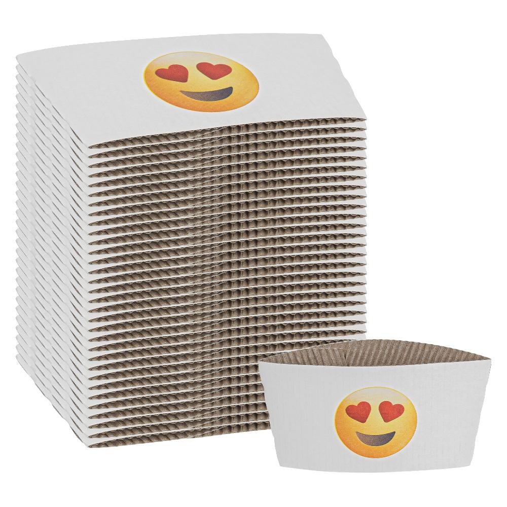 restaurantware Restpresso White Paper Heart Eyes Emoji Coffee Cup Sleeve - Fits 12 / 16 / 20 oz Cups - 1000 count box