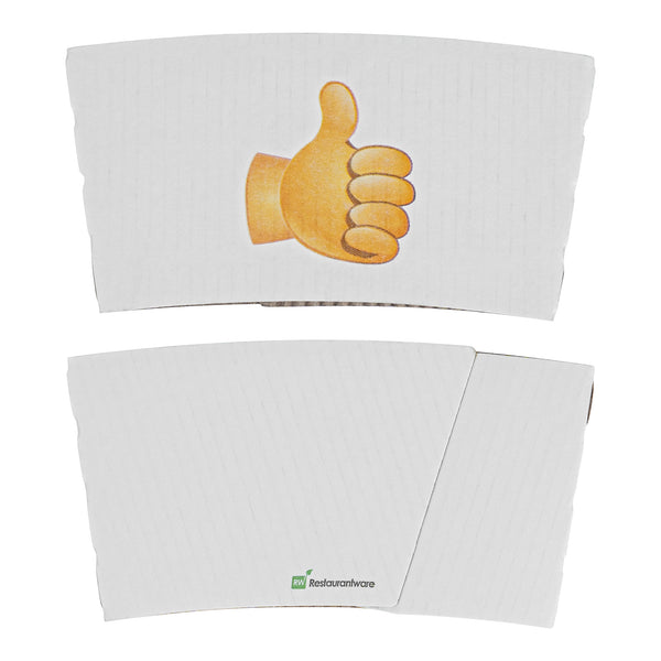 Restaurantware Restpresso White Paper Thumbs Up Emoji Coffee Cup Sleeve - Fits 12 / 16 / 20 Oz Cups - 1000 Count Box