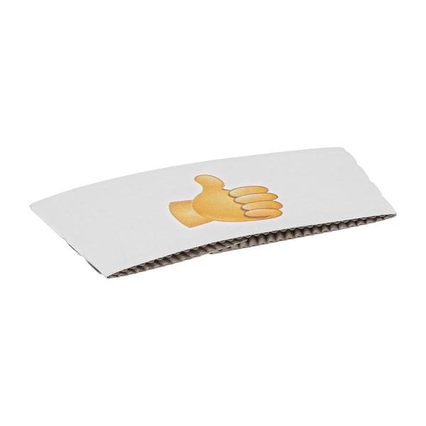 Restaurantware Restpresso White Paper Thumbs Up Emoji Coffee Cup Sleeve - Fits 12 / 16 / 20 Oz Cups - 1000 Count Box