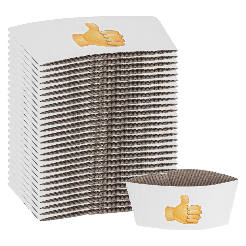 restaurantware Restpresso White Paper Thumbs Up Emoji Coffee Cup Sleeve - Fits 12 / 16 / 20 oz Cups - 1000 count box