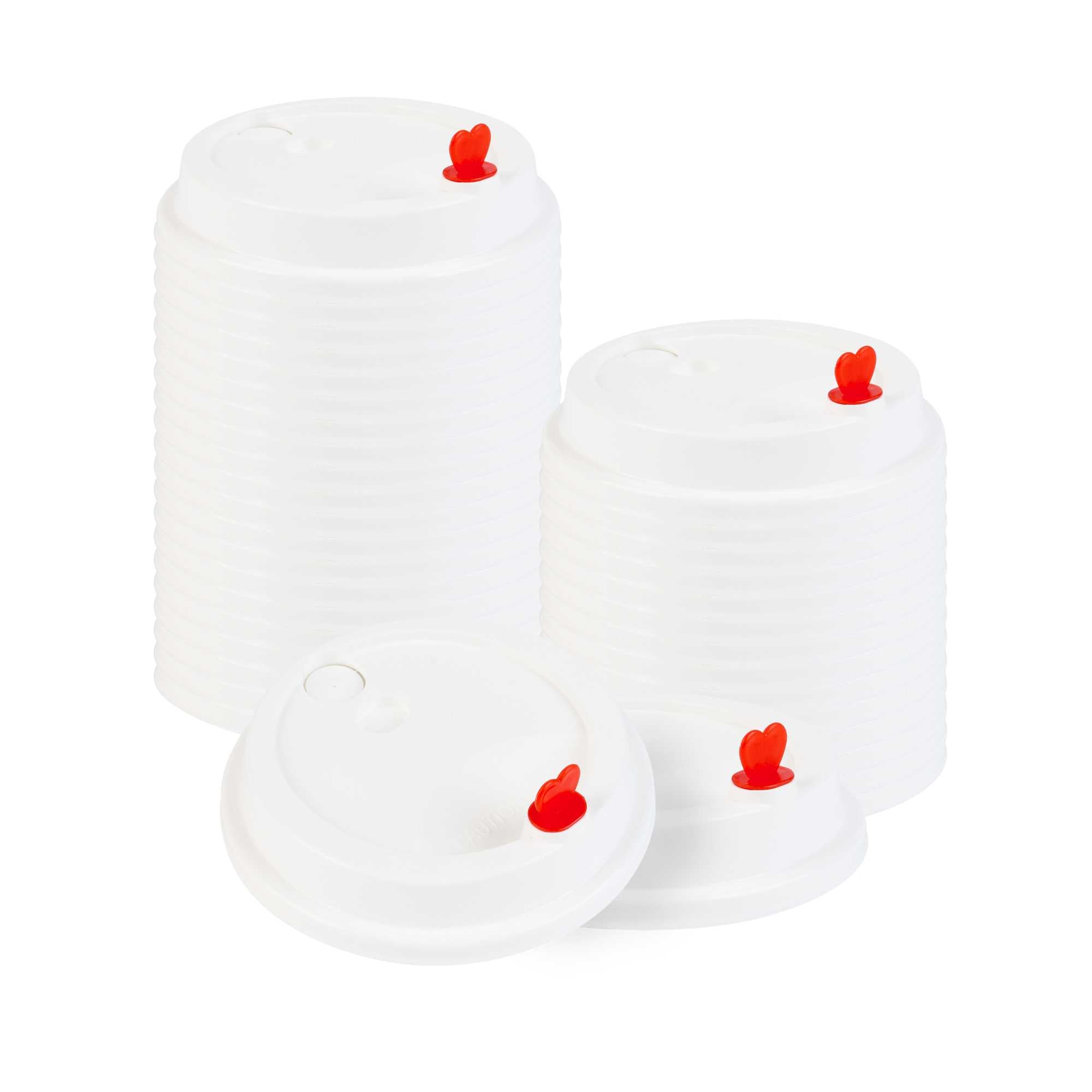 restaurantware Restpresso White Plastic Coffee Cup Lid - Fits 8 12 16 and 20 oz with Red Heart Plug - 500 count box