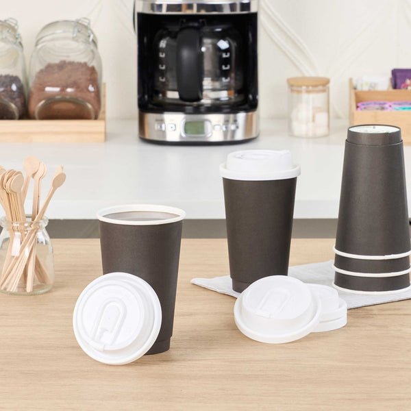 Restaurantware Restpresso White Plastic Coffee Cup Lid - With Detachable Plug Fits 8 12 16 And 20 Oz - 500 Count Box