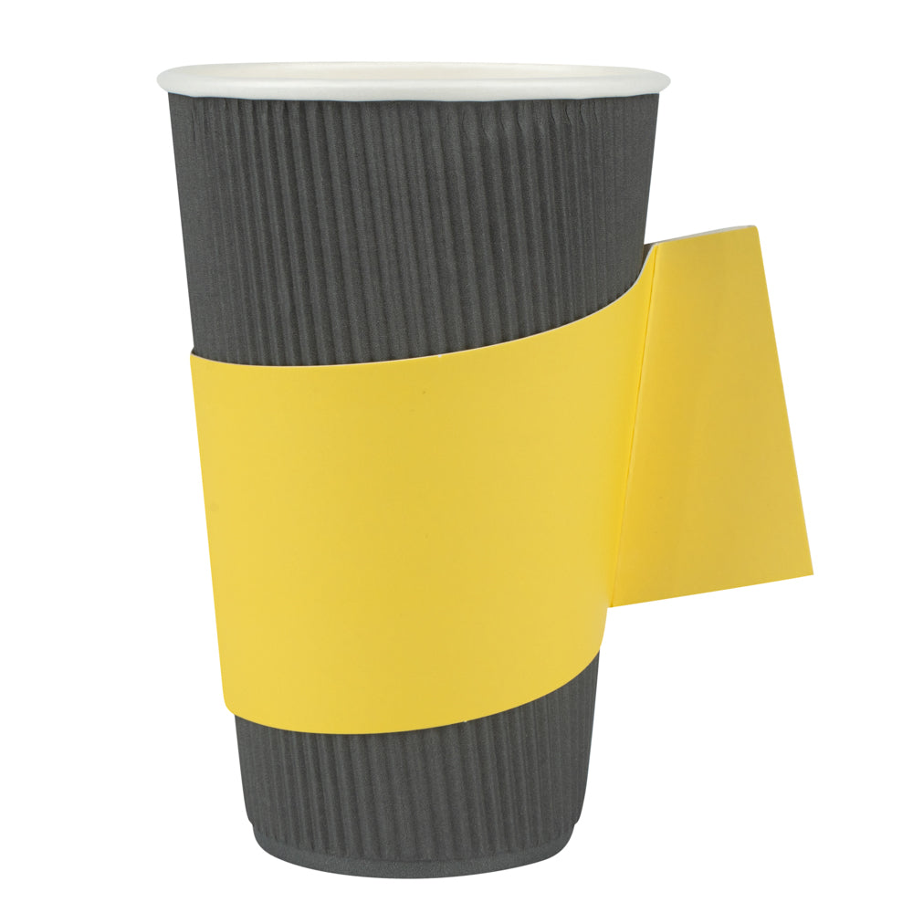 restaurantware Restpresso Yellow Paper Coffee Cup Sleeve - with Handle Fits 12 / 16 / 20 oz Cups - 1000 count box