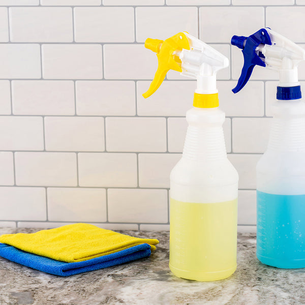 Restaurantware RW Clean 25 Oz Yellow Plastic Spray Bottle - Adjustable Nozzle - 3 Count Box