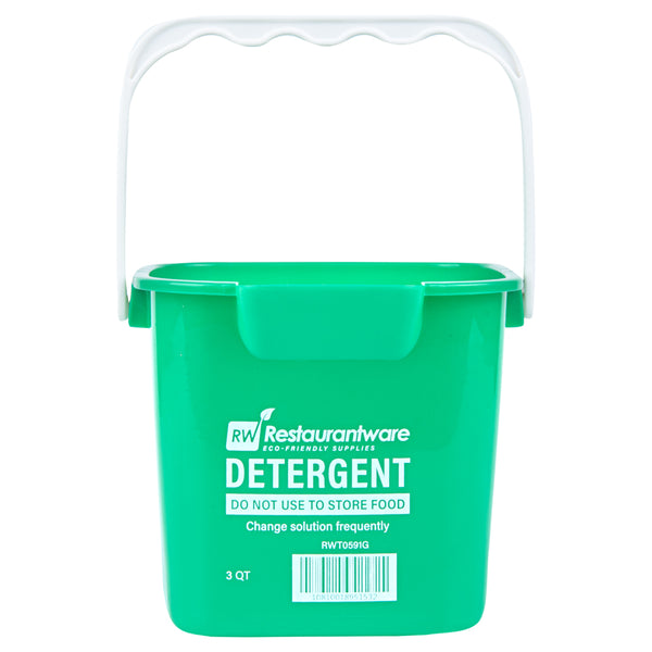 Restaurantware RW Clean 3 Qt Square Green Plastic Cleaning Bucket - With Plastic Handle - 7" X 6 3/4" X 6" - 10 Count Box