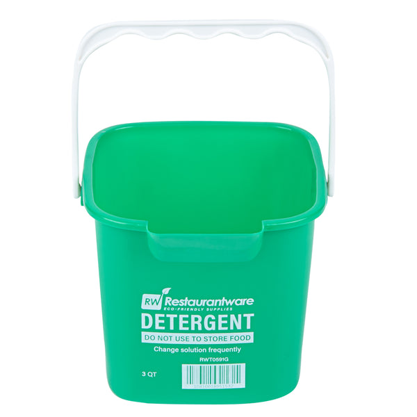 Restaurantware RW Clean 3 Qt Square Green Plastic Cleaning Bucket - With Plastic Handle - 7" X 6 3/4" X 6" - 10 Count Box