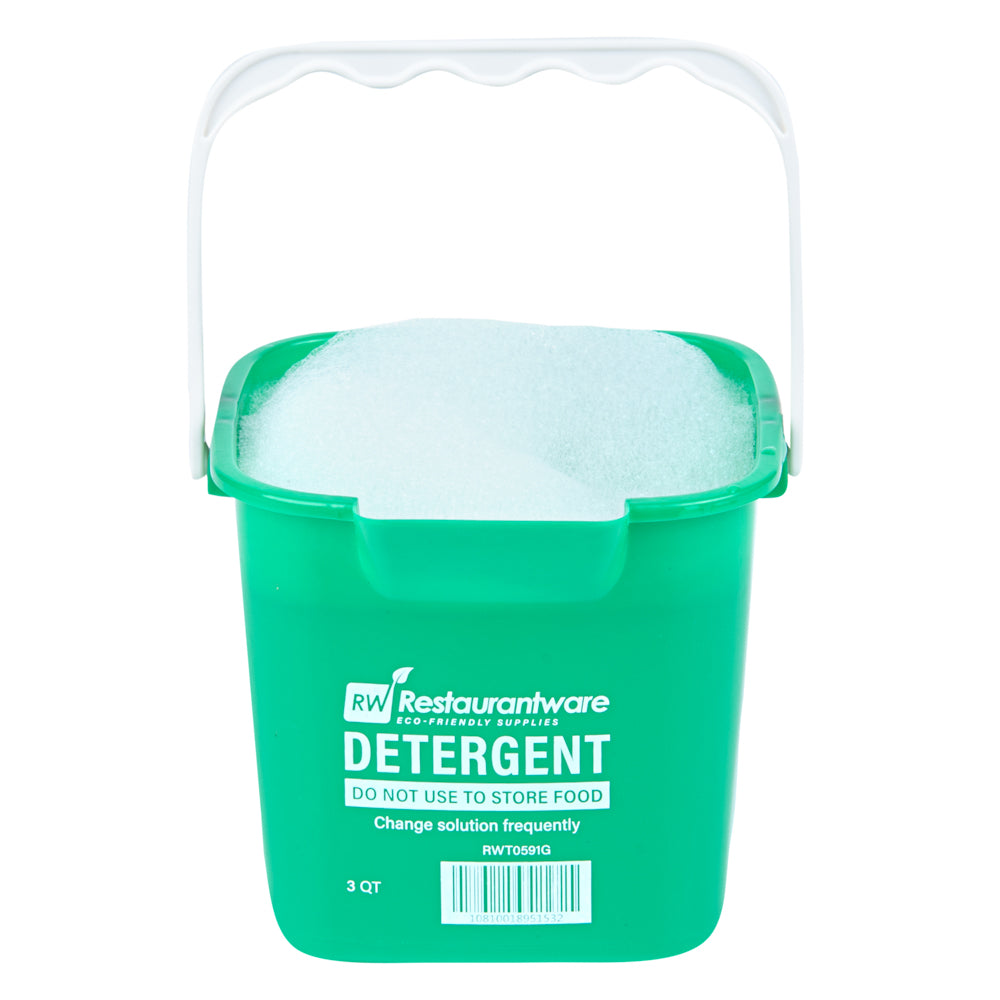 restaurantware RW Clean 3 Qt Square Green Plastic Cleaning Bucket - with Plastic Handle - 7" x 6 3/4" x 6" - 10 count box