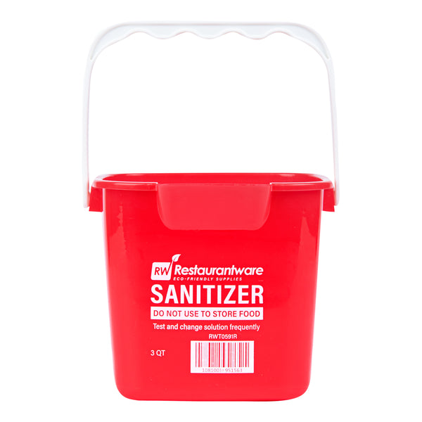Restaurantware RW Clean 3 Qt Square Red Plastic Sanitizing Bucket - With Plastic Handle - 7" X 6 3/4" X 6" - 10 Count Box