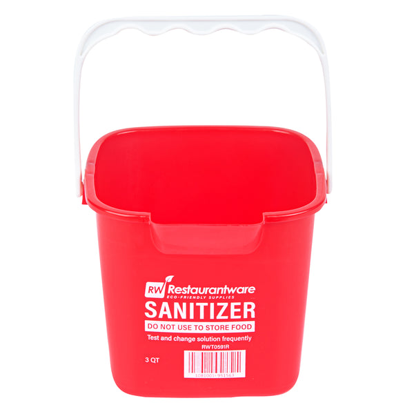Restaurantware RW Clean 3 Qt Square Red Plastic Sanitizing Bucket - With Plastic Handle - 7" X 6 3/4" X 6" - 10 Count Box