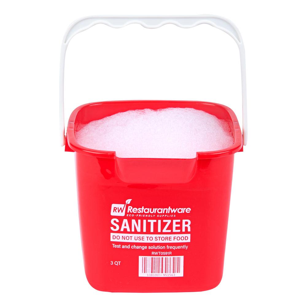 restaurantware RW Clean 3 Qt Square Red Plastic Sanitizing Bucket - with Plastic Handle - 7" x 6 3/4" x 6" - 10 count box