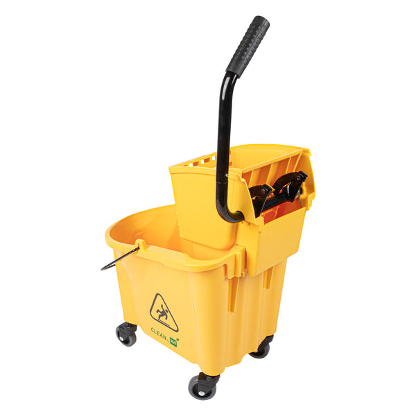 Restaurantware RW Clean 38 Qt Yellow Plastic Mop Bucket - With Side Press Wringer - 22 1/2" X 16 1/4" X 36 1/2" - 1 Count Box
