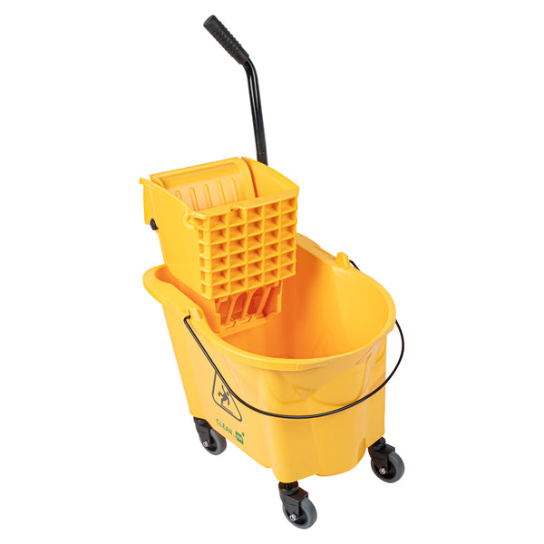 Restaurantware RW Clean 38 Qt Yellow Plastic Mop Bucket - With Side Press Wringer - 22 1/2" X 16 1/4" X 36 1/2" - 1 Count Box