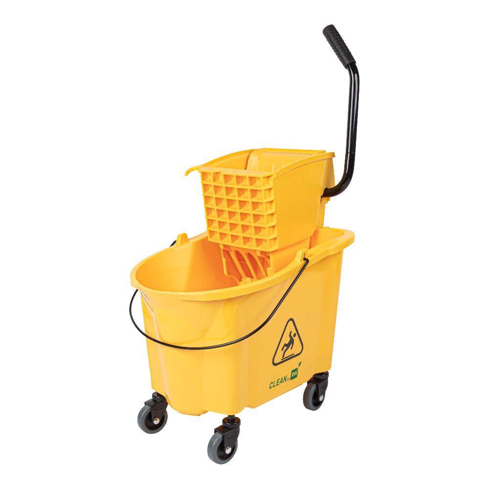 restaurantware RW Clean 38 qt Yellow Plastic Mop Bucket - with Side Press Wringer - 22 1/2" x 16 1/4" x 36 1/2" - 1 count box