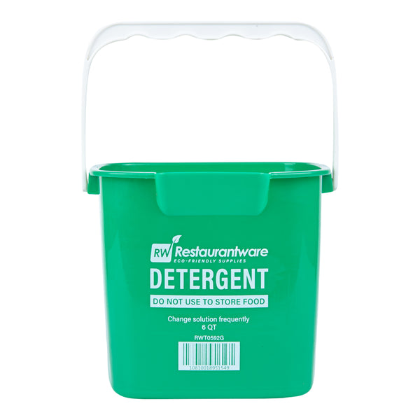 Restaurantware RW Clean 6 Qt Square Green Plastic Cleaning Bucket - With Plastic Handle - 8 1/2" X 8 1/2" X 7 1/4" - 10 Count Box