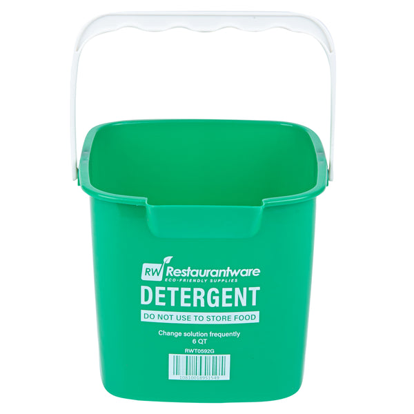 Restaurantware RW Clean 6 Qt Square Green Plastic Cleaning Bucket - With Plastic Handle - 8 1/2" X 8 1/2" X 7 1/4" - 10 Count Box