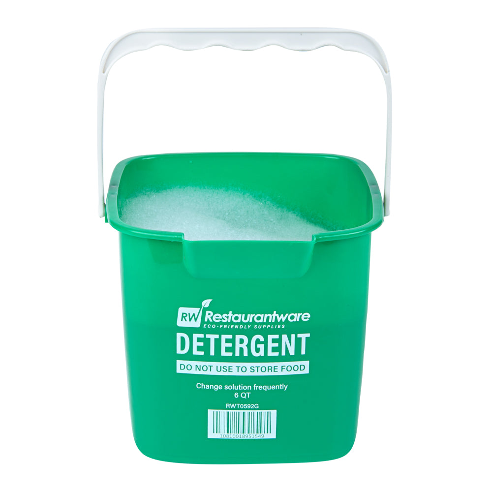 restaurantware RW Clean 6 Qt Square Green Plastic Cleaning Bucket - with Plastic Handle - 8 1/2" x 8 1/2" x 7 1/4" - 10 count box