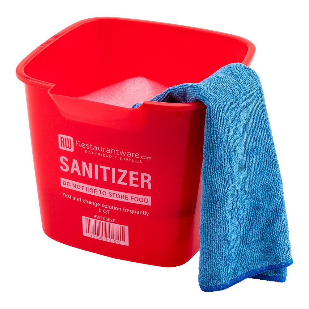 restaurantware RW Clean 6 Qt Square Red Plastic Sanitizing Bucket - with Stainless Steel Handle - 8 1/2" x 8 1/2" x 7 1/4" - 10 count box