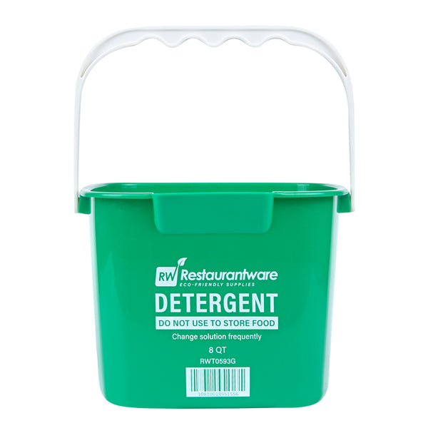 Restaurantware RW Clean 8 Qt Square Green Plastic Cleaning Bucket - With Plastic Handle - 9 3/4" X 9 3/4" X 7 1/2" - 10 Count Box