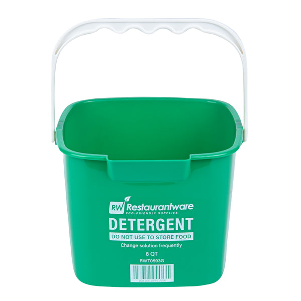 Restaurantware RW Clean 8 Qt Square Green Plastic Cleaning Bucket - With Plastic Handle - 9 3/4" X 9 3/4" X 7 1/2" - 10 Count Box