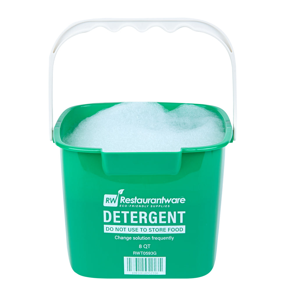 restaurantware RW Clean 8 Qt Square Green Plastic Cleaning Bucket - with Plastic Handle - 9 3/4" x 9 3/4" x 7 1/2" - 10 count box