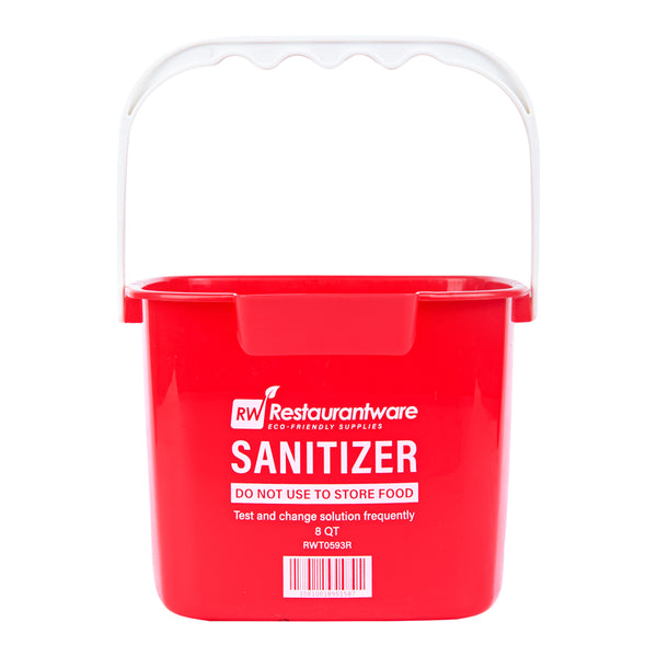 Restaurantware RW Clean 8 Qt Square Red Plastic Sanitizing Bucket - With Plastic Handle - 9 3/4" X 9 3/4" X 7 1/2" - 10 Count Box