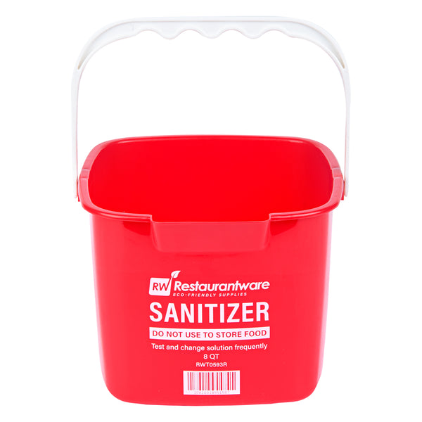 Restaurantware RW Clean 8 Qt Square Red Plastic Sanitizing Bucket - With Plastic Handle - 9 3/4" X 9 3/4" X 7 1/2" - 10 Count Box