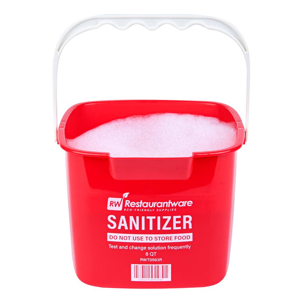 restaurantware RW Clean 8 Qt Square Red Plastic Sanitizing Bucket - with Plastic Handle - 9 3/4" x 9 3/4" x 7 1/2" - 10 count box
