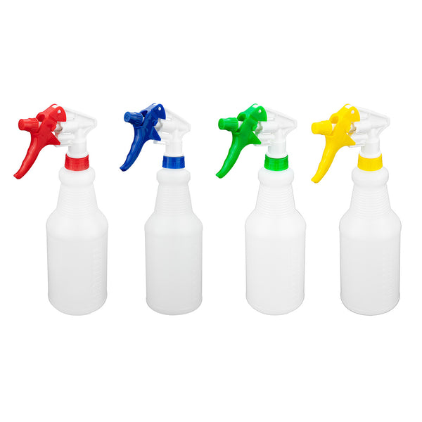 Restaurantware RW Clean Assorted 25 Oz Plastic Spray Bottle Set - Includes 4 Bottles Adjustable Nozzle - 4 Count Box