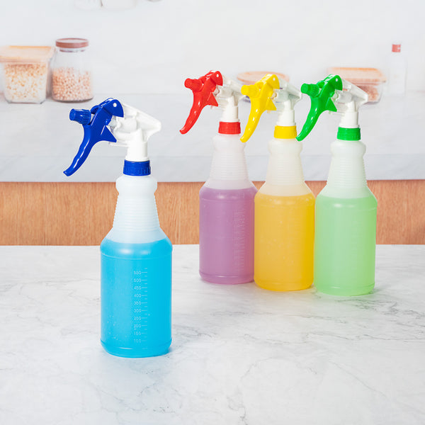 Restaurantware RW Clean Assorted 25 Oz Plastic Spray Bottle Set - Includes 4 Bottles Adjustable Nozzle - 4 Count Box