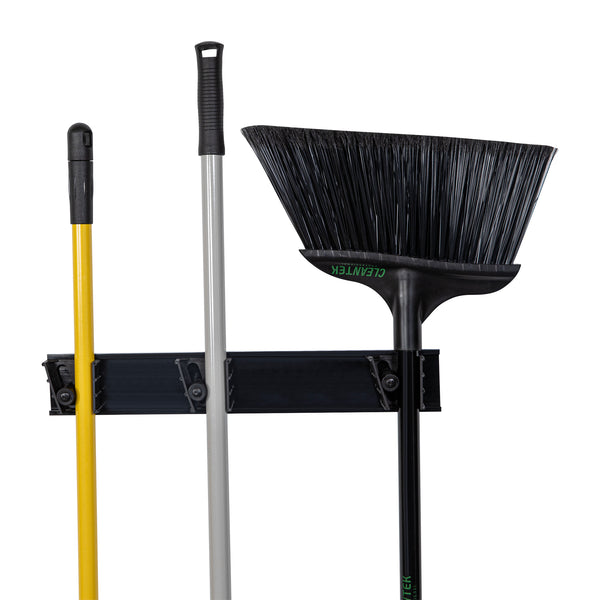 Restaurantware RW Clean Black Mop / Broom Holder - 3 Slots Wall Mount - 17 3/4" - 1 Count Box