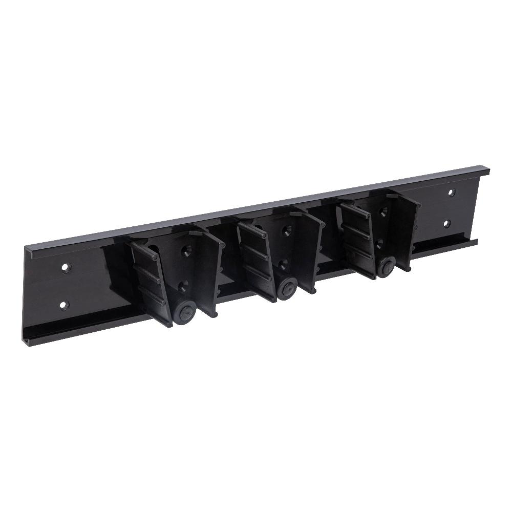 restaurantware RW Clean Black Mop / Broom Holder - 3 Slots Wall Mount - 17 3/4" - 1 count box