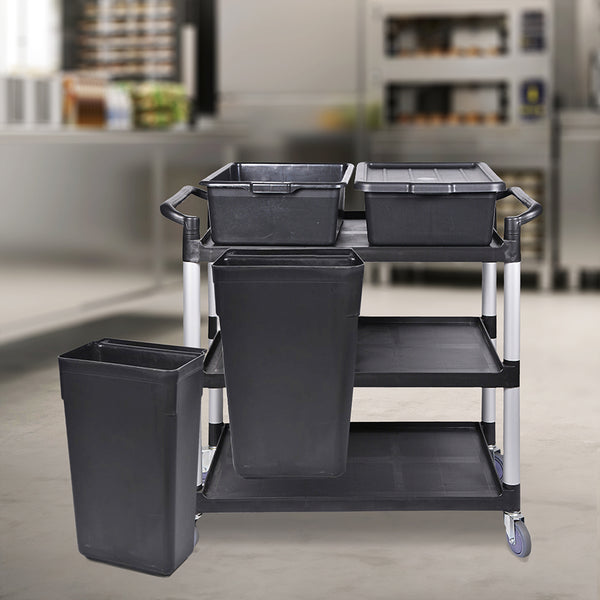 Restaurantware RW Clean Black Plastic Attachable Slim Trash Can - Fits Heavy-Duty Rolling Utility Cart - 13" X 9 1/2" X 22" - 1 Count Box