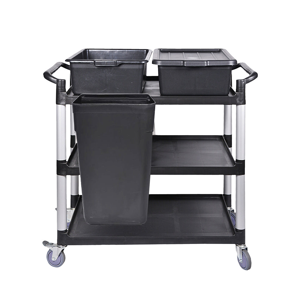restaurantware RW Clean Black Plastic Attachable Slim Trash Can - Fits Heavy-Duty Rolling Utility Cart - 13" x 9 1/2" x 22" - 1 count box