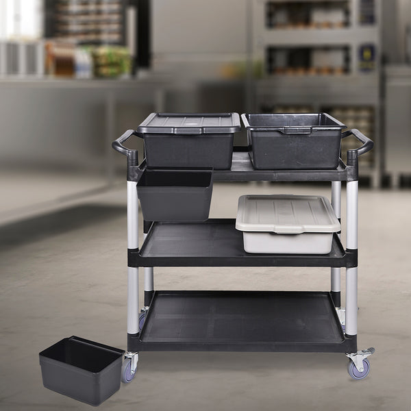 Restaurantware RW Clean Black Plastic Attachable Small Bus Tub - Fits Heavy-Duty Rolling Utility Cart - 13" X 9 1/4" X 7" - 1 Count Box