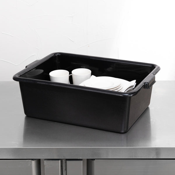 Restaurantware RW Clean Black Plastic Bus Tub - Deep Easy Grip - 22" X 15 3/4" X 7" - 12 Count Box