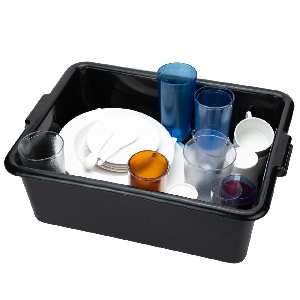 restaurantware RW Clean Black Plastic Bus Tub - Deep Easy Grip - 22" x 15 3/4" x 7" - 12 count box