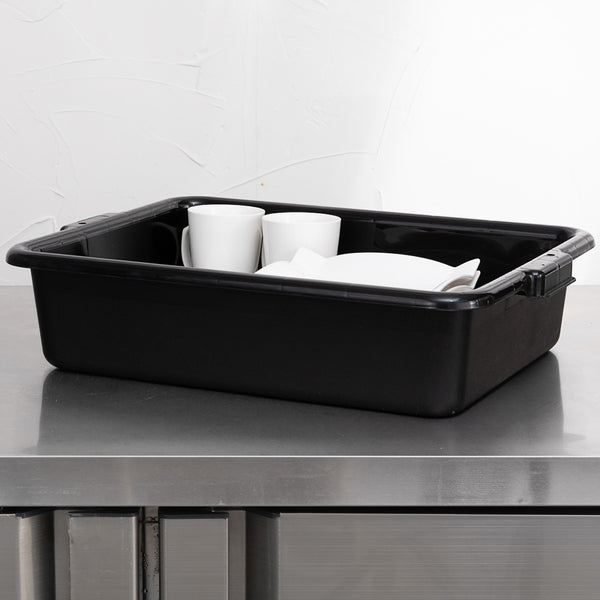 Restaurantware RW Clean Black Plastic Bus Tub - Easy Grip - 21 1/4" X 15 3/4" X 4 3/4" - 12 Count Box