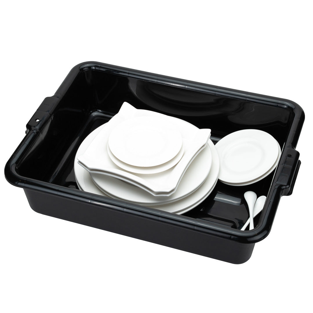 restaurantware RW Clean Black Plastic Bus Tub - Easy Grip - 21 1/4" x 15 3/4" x 4 3/4" - 12 count box
