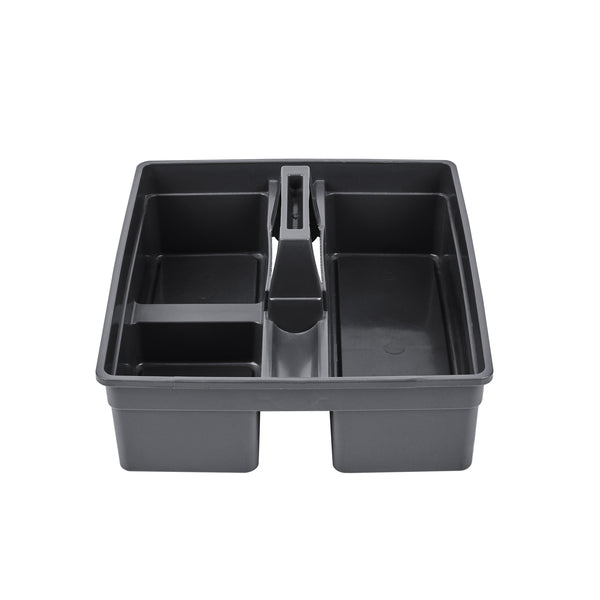 Restaurantware RW Clean Black Plastic Cleaning Caddy - 3 Compartments With Handle - 15 1/4" X 13 1/4" X 6 3/4" - 1 Count Box