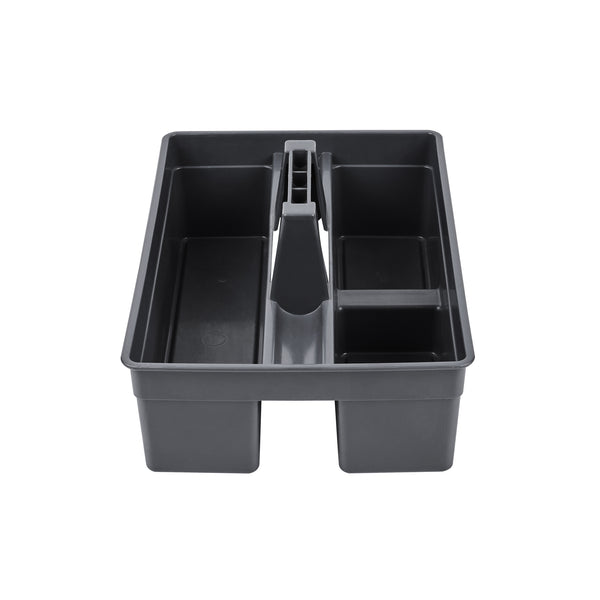 Restaurantware RW Clean Black Plastic Cleaning Caddy - 3 Compartments With Handle - 16" X 10 1/2" X 7" - 1 Count Box