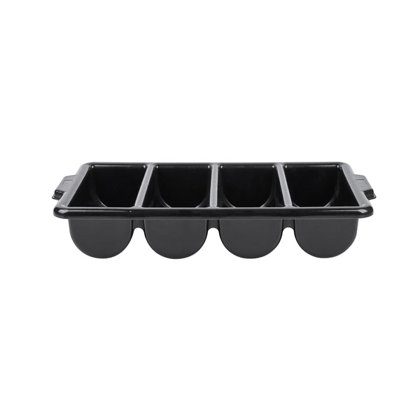 Restaurantware RW Clean Black Plastic Cutlery Box - 4 Compartments With Handles - 22" X 14 1/4" X 3 1/2" - 1 Count Box