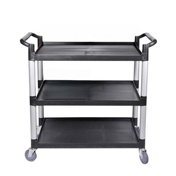 Restaurantware RW Clean Black Plastic Large Heavy-Duty Rolling Utility Cart - 3 Shelves - 40 1/4" X 19 3/4" X 37 3/4" - 1 Count Box