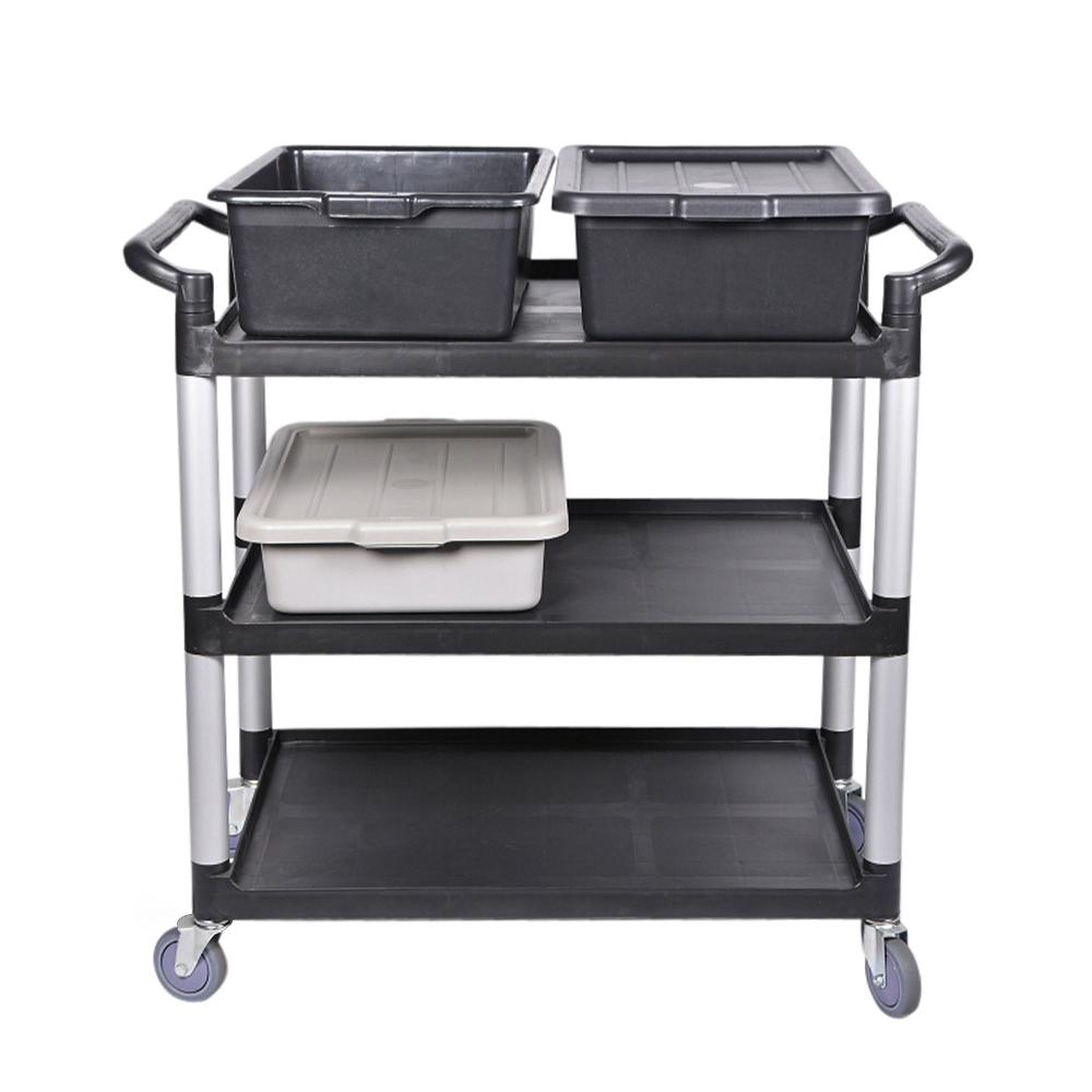 restaurantware RW Clean Black Plastic Large Heavy-Duty Rolling Utility Cart - 3 Shelves - 40 1/4" x 19 3/4" x 37 3/4" - 1 count box