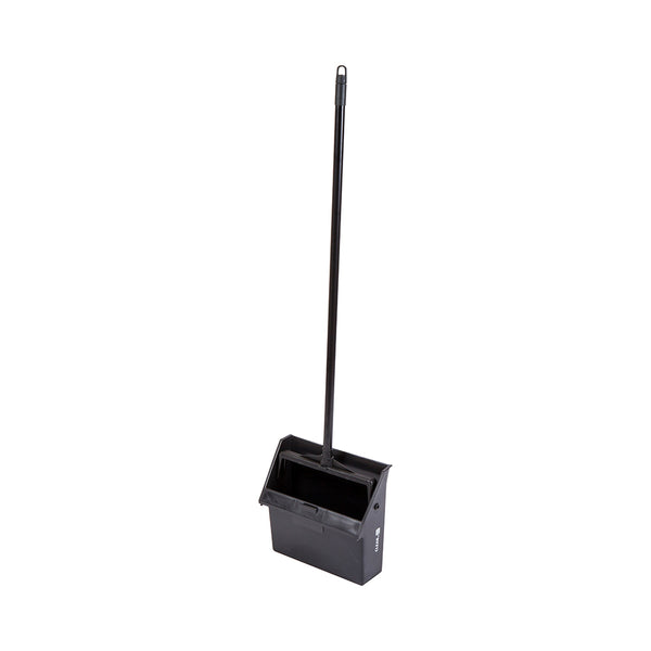 Restaurantware RW Clean Black Plastic Lobby Dustpan - With Handle Broom Clip - 11 3/4" X 11" X 34" - 1 Count Box