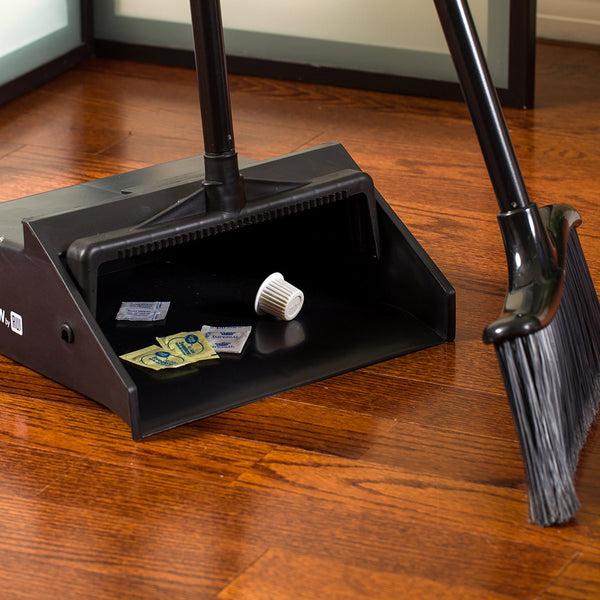 Restaurantware RW Clean Black Plastic Lobby Dustpan - With Handle Broom Clip - 11 3/4" X 11" X 34" - 1 Count Box