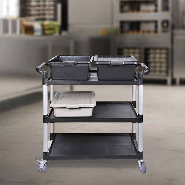 Restaurantware RW Clean Black Plastic Small Heavy-Duty Rolling Utility Cart - 3 Shelves - 32" X 17" X 35 3/4" - 1 Count Box
