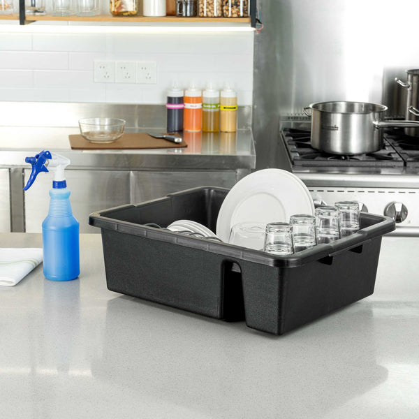 Restaurantware RW Clean Black Polypropylene Bus Tub / Bus Box - Divided Deep Easy Grip - 21 1/4" X 16 3/4" X 7" - 10 Count Box