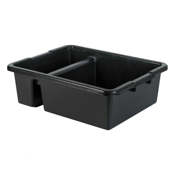 Restaurantware RW Clean Black Polypropylene Bus Tub / Bus Box - Divided Deep Easy Grip - 21 1/4" X 16 3/4" X 7" - 10 Count Box